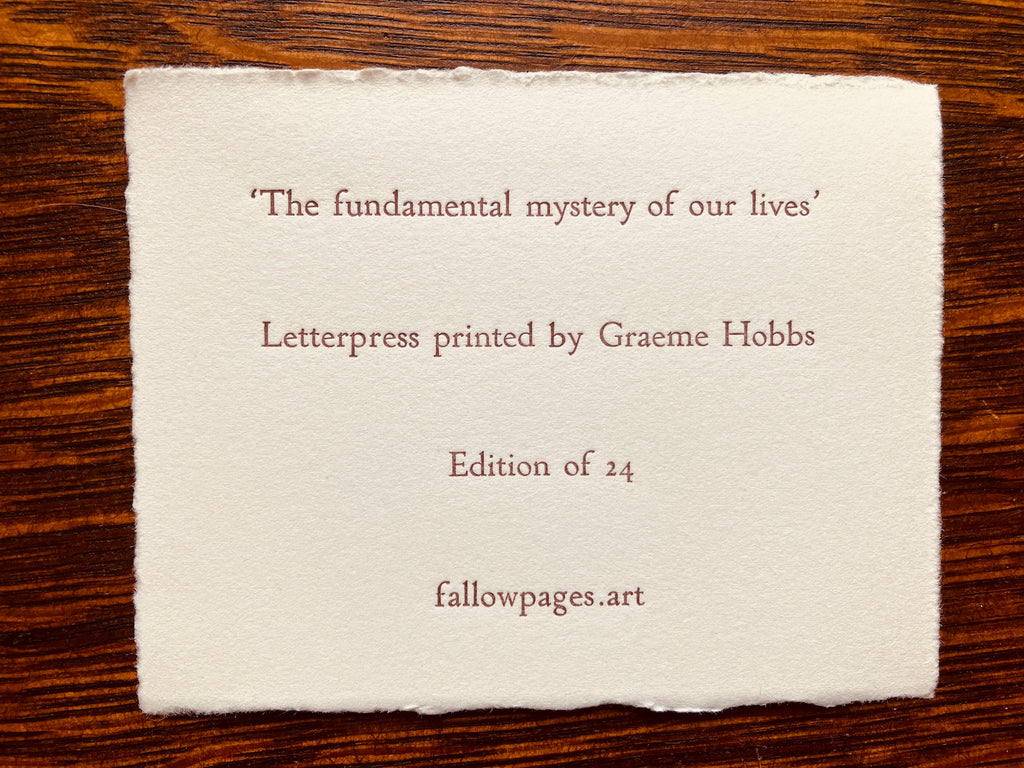 The Fundamental Mystery of Our Lives