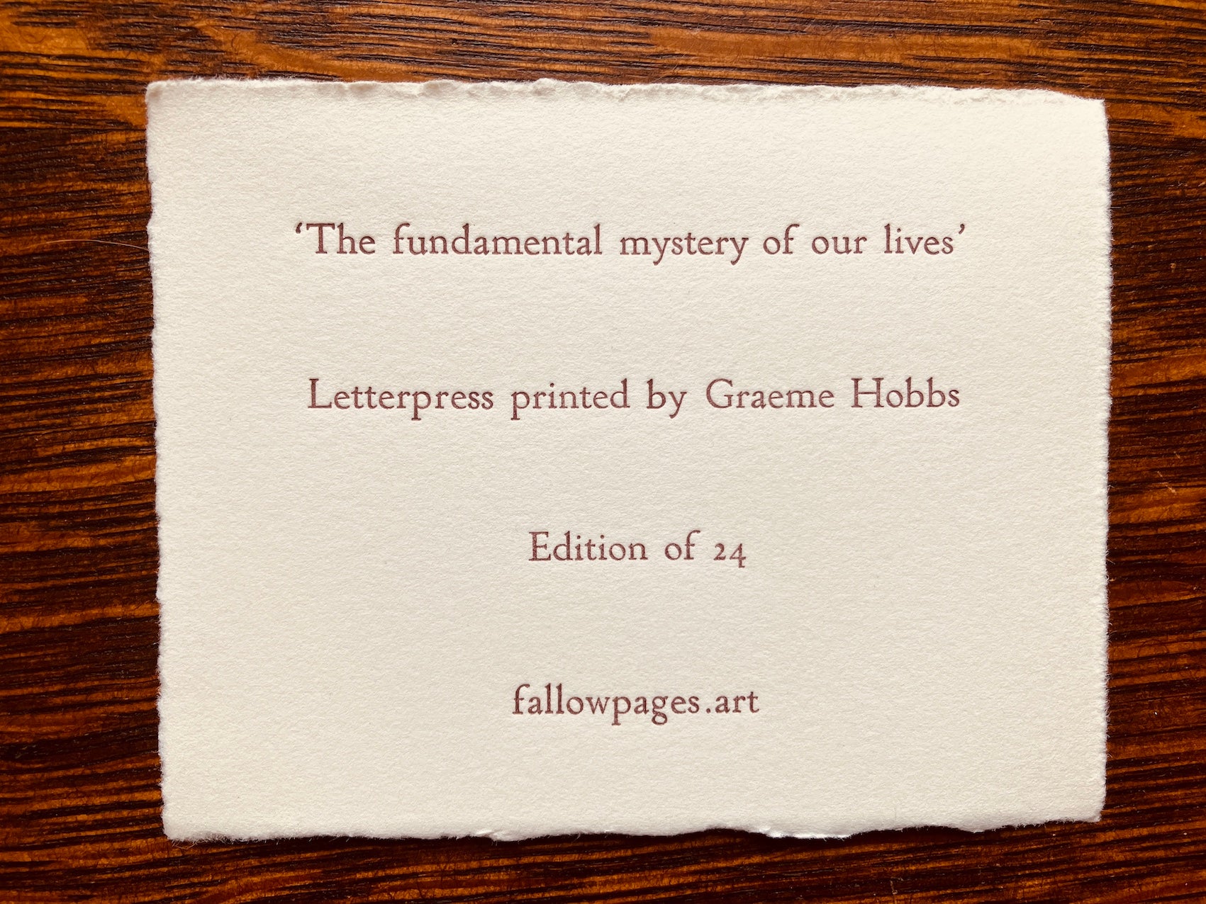 The Fundamental Mystery of Our Lives